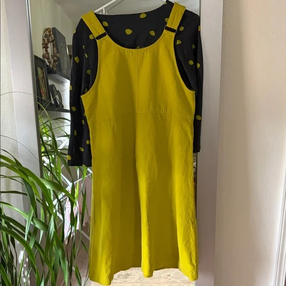 Gudrun Sjoden Yellow Midi Dress with Black Polka Dot Sleeves - Picture 3 of 5
